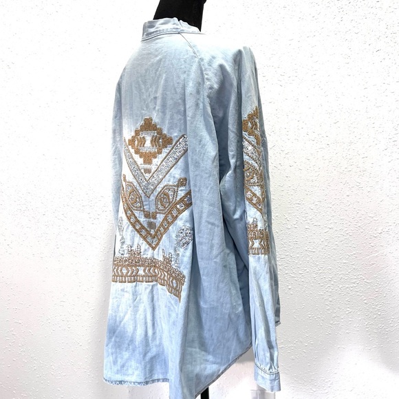 Boutique Embroidered Denim Kimono Jacket OS - Picture 9 of 9